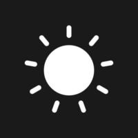 Sun dark mode glyph ui icon. Brightness tool. Simple filled line element. User interface design. White silhouette symbol on black space. Solid pictogram for web, mobile. Vector isolated illustration