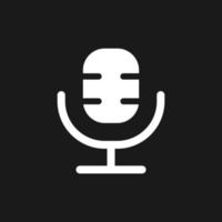 Microphone dark mode glyph ui icon. Voice over. Simple filled line element. User interface design. White silhouette symbol on black space. Solid pictogram for web, mobile. Vector isolated illustration