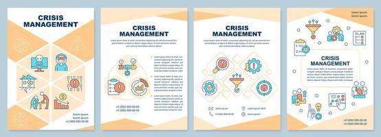 Crisis management yellow brochure template. Leaflet design with linear icons. Editable 4 vector layouts for presentation, annual reports