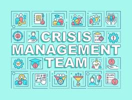 Crisis management team word concepts turquoise banner. Infographics with editable icons on color background. Isolated typography. Vector illustration with text