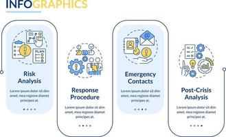 Crisis management plan blue rectangle infographic template. Data visualization with 4 steps. Editable timeline info chart. Workflow layout with line icons vector