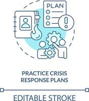 Practice crisis response plans turquoise concept icon. Crisis management team abstract idea thin line illustration. Isolated outline drawing. Editable stroke vector