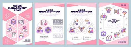 Crisis management team pink brochure template. Leaflet design with linear icons. Editable 4 vector layouts for presentation, annual reports