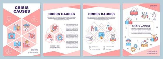 Crisis causes red brochure template. Business risks. Leaflet design with linear icons. Editable 4 vector layouts for presentation, annual reports