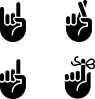 Informative hand gestures black glyph icons set on white space. Non verbal message transmission. Body language signals. Silhouette symbols. Solid pictogram pack. Vector isolated illustration