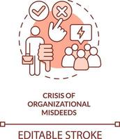 Crisis of organizational misdeeds red concept icon. Type of crisis abstract idea thin line illustration. Isolated outline drawing. Editable stroke vector