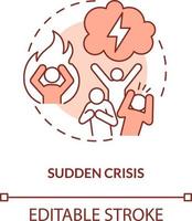 Sudden crisis red concept icon. Unexpected trouble. No warning. Type of crisis abstract idea thin line illustration. Isolated outline drawing. Editable stroke vector