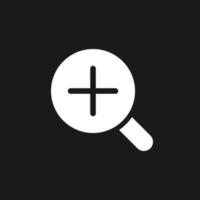 Magnifier and plus dark mode glyph ui icon. Simple filled line element. User interface design. White silhouette symbol on black space. Solid pictogram for web, mobile. Vector isolated illustration