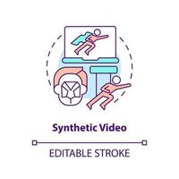 Synthetic video concept icon. Computer generated footage. Digital media type abstract idea thin line illustration. Isolated outline drawing. Editable stroke vector