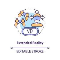 Extended reality concept icon. Spatial computing integration. Metaverse technology abstract idea thin line illustration. Isolated outline drawing. Editable stroke vector