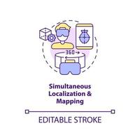 Simultaneous localization and mapping concept icon. Metaverse synthetic data solution abstract idea thin line illustration. Isolated outline drawing. Editable stroke vector