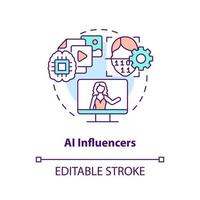 AI influencers concept icon. Social media algorithm. Computer based media type abstract idea thin line illustration. Isolated outline drawing. Editable stroke vector