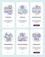 Layers of metaverse technology onboarding mobile app screens set. Walkthrough 3 steps editable graphic instructions with linear concepts. UI, UX, GUI template vector