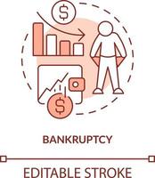 Bankruptcy red concept icon. Lack of funds. Fail to pay. Type of crisis abstract idea thin line illustration. Isolated outline drawing. Editable stroke vector