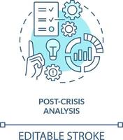 Post crisis analysis turquoise concept icon. Crisis management plan component abstract idea thin line illustration. Isolated outline drawing. Editable stroke vector