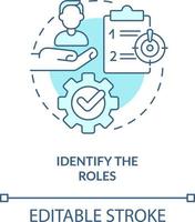 Identify roles turquoise concept icon. Work responsibilities. Crisis management team abstract idea thin line illustration. Isolated outline drawing. Editable stroke vector