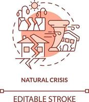 Natural crisis red concept icon. Environmental disaster. Type of crisis abstract idea thin line illustration. Isolated outline drawing. Editable stroke vector