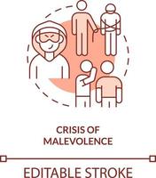 Crisis of malevolence red concept icon. Reputation damage. Type of crisis abstract idea thin line illustration. Isolated outline drawing. Editable stroke vector