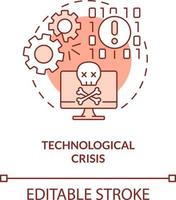 Technological crisis red concept icon. Digital system failure. Type of crisis abstract idea thin line illustration. Isolated outline drawing. Editable stroke vector