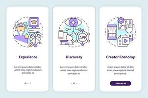 Multiverse layers onboarding mobile app screen. Virtual reality walkthrough 3 steps editable graphic instructions with linear concepts. UI, UX, GUI template vector