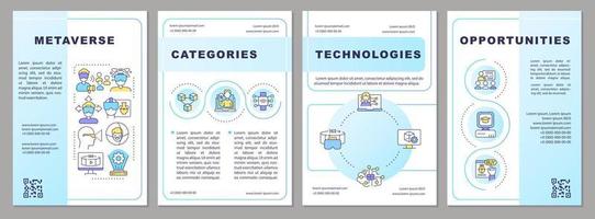 Metaverse blue gradient brochure template. Virtual reality. Leaflet design with linear icons. 4 vector layouts for presentation, annual reports