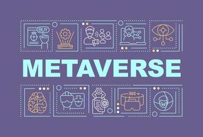 Metaverse word concepts purple banner. Virtual reality technology. Infographics with editable icons on color background. Isolated typography. Vector illustration with text