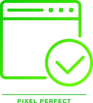 Web page with tick pixel perfect gradient linear vector icon. Website window with checkmark. Trustful sources. Thin line color symbol. Modern style pictogram. Vector isolated outline drawing