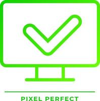 Computer with check mark pixel perfect gradient linear vector icon. Correct work of PC. Install anti malware software. Thin line color symbol. Modern style pictogram. Vector isolated outline drawing