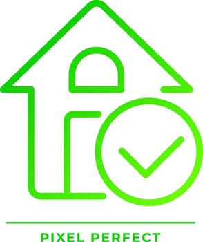 House verification pixel perfect gradient linear vector icon. Safe building construction. Real estate agency service. Thin line color symbol. Modern style pictogram. Vector isolated outline drawing