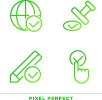 Checkmarks for data approvement pixel perfect gradient linear vector icons set. International communication work. Thin line contour symbol designs bundle. Isolated outline illustrations collection