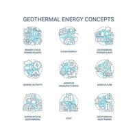 Geothermal energy blue concept icons set. Power station. Generate electricity idea thin line color illustrations. Isolated symbols. Editable stroke vector
