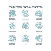 geotermia energía azul concepto íconos colocar. poder estación. generar electricidad idea Delgado línea color ilustraciones. aislado simbolos editable carrera vector