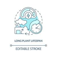 Long plant lifespan blue concept icon. Renewable source. Geothermal energy advantage abstract idea thin line illustration. Isolated outline drawing. Editable stroke vector