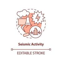 Seismic activity red concept icon. Minor earthquakes. Geothermal energy disadvantage abstract idea thin line illustration. Isolated outline drawing. Editable stroke vector