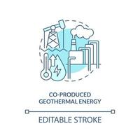 Co-produced geothermal energy blue concept icon. Petroleum extraction byproduct abstract idea thin line illustration. Isolated outline drawing. Editable stroke vector