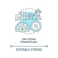 Dry-steam power plant blue concept icon. Turbine and generator. Geothermal station abstract idea thin line illustration. Isolated outline drawing. Editable stroke vector