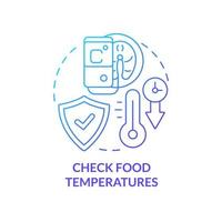 Check food temperatures blue gradient concept icon. Products storage terms. HACCP on practice abstract idea thin line illustration. Isolated outline drawing vector