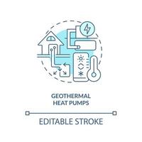 Geothermal heat pumps blue concept icon. Water circulation. Type of geothermal energy abstract idea thin line illustration. Isolated outline drawing. Editable stroke vector