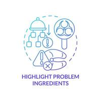 Highlight problem ingredients blue gradient concept icon. Food safety control. HACCP on practice abstract idea thin line illustration. Isolated outline drawing vector