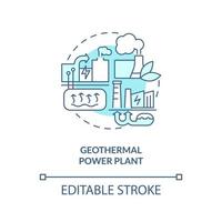 Geothermal power plant blue concept icon. Underground reservoir. Geothermal energy abstract idea thin line illustration. Isolated outline drawing. Editable stroke vector