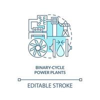 Binary-cycle power plants blue concept icon. Heat exchanger. Geothermal power station abstract idea thin line illustration. Isolated outline drawing. Editable stroke vector