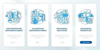 Types of geothermal energy blue onboarding mobile app screen. Walkthrough 5 steps editable graphic instructions with linear concepts. UI, UX, GUI template vector