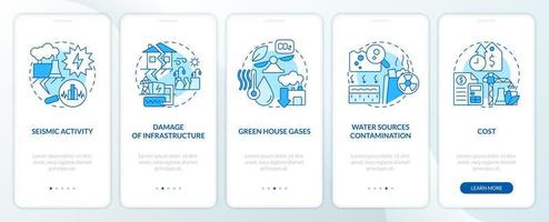 Geothermal energy disadvantages blue onboarding mobile app screen. Walkthrough 5 steps editable graphic instructions with linear concepts. UI, UX, GUI template vector