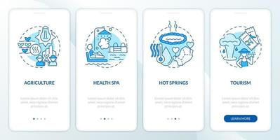 Usage of geothermal energy blue onboarding mobile app screen. Walkthrough 4 steps editable graphic instructions with linear concepts. UI, UX, GUI template vector