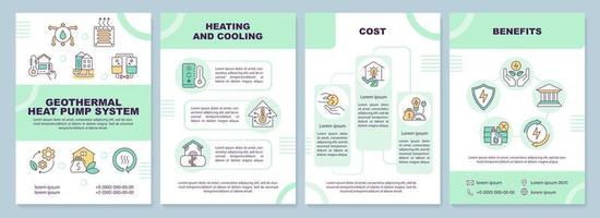 Geothermal heat pump system brochure template. Leaflet design with linear icons. Editable 4 vector layouts for presentation, annual reports