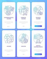 Food safety hazards and HACCP blue gradient onboarding mobile app screens set. Walkthrough 3 steps graphic instructions with linear concepts. UI, UX, GUI template vector