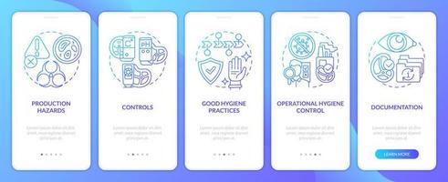 Planning approach to HACCP blue gradient onboarding mobile app screen. Safety walkthrough 5 steps graphic instructions with linear concepts. UI, UX, GUI template vector