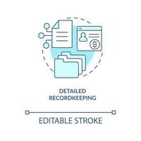 Detailed recordkeeping turquoise concept icon. Payroll management software benefit abstract idea thin line illustration. Isolated outline drawing. Editable stroke vector