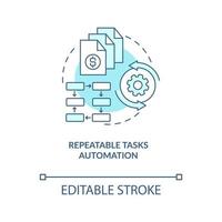 Repeatable tasks automation turquoise concept icon. Payroll processing software abstract idea thin line illustration. Isolated outline drawing. Editable stroke vector