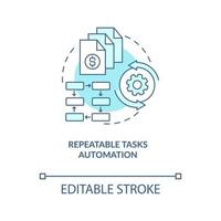 Repeatable tasks automation turquoise concept icon. Payroll processing software abstract idea thin line illustration. Isolated outline drawing. Editable stroke vector